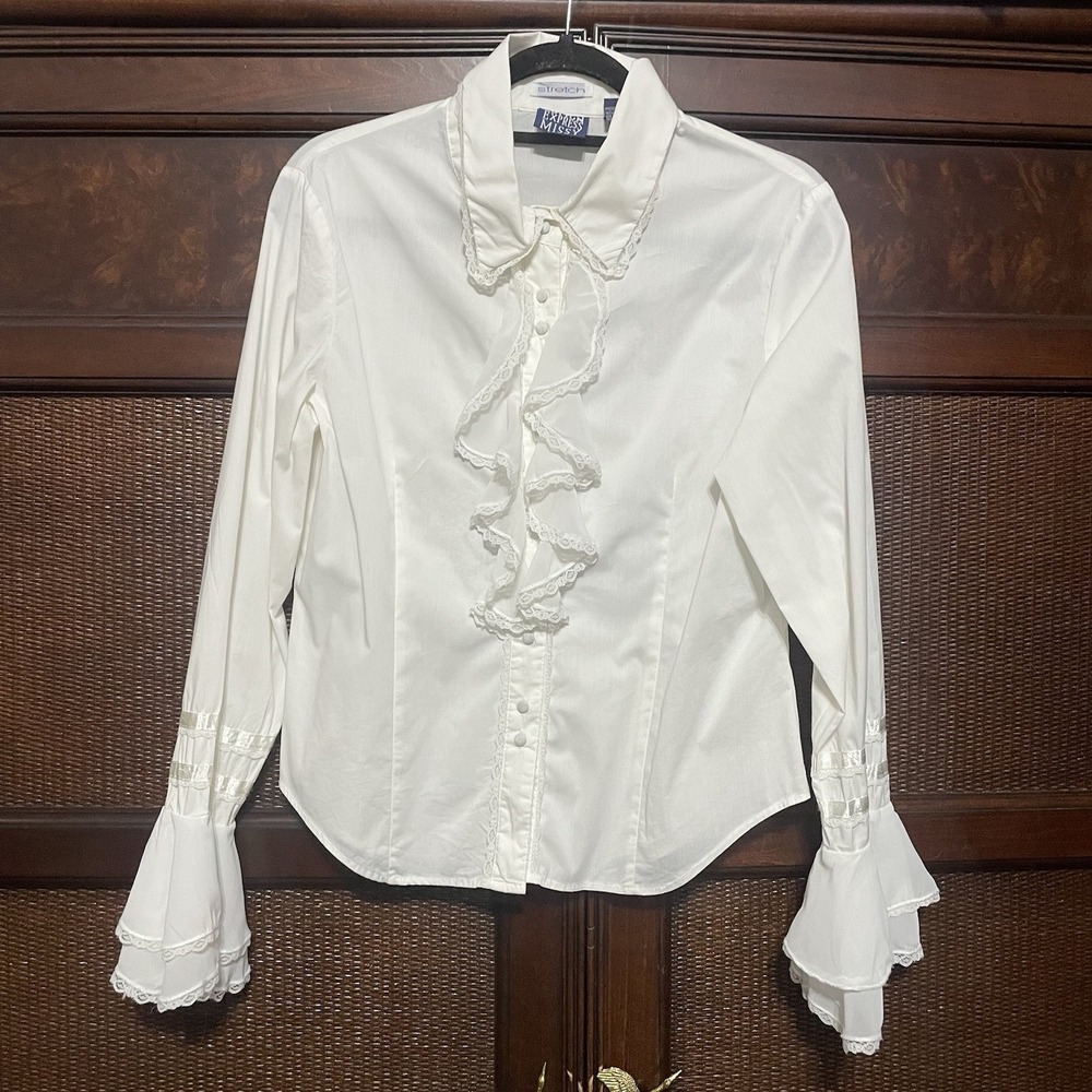 Vintage Romantic Victorian Whimsy Gothic Button Down Ruffle Blouse Size M